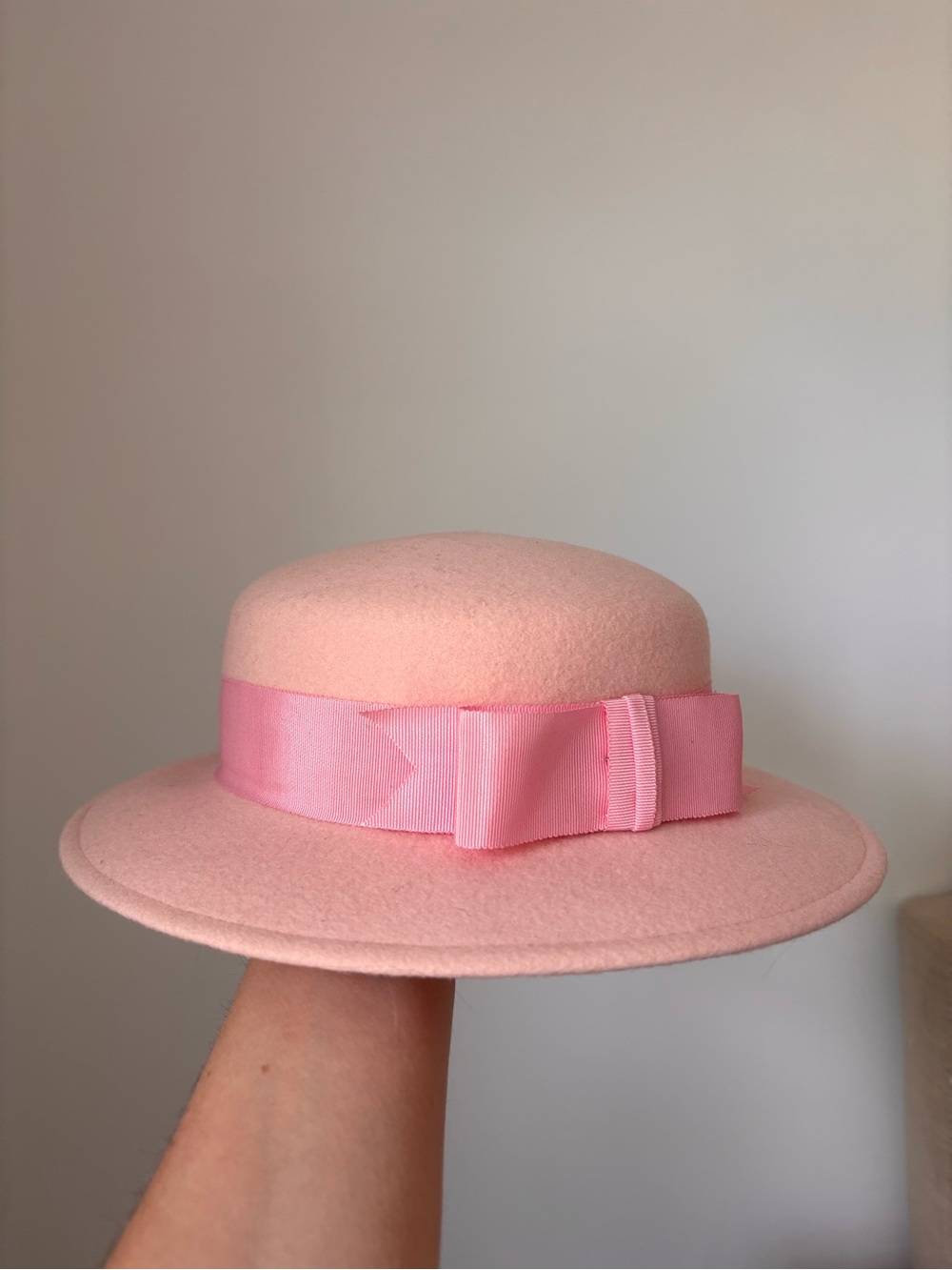 Vintage Elegant Pink Wool Bow Hat - Women Accessories